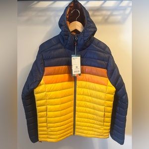 Cotopaxi Fuego Hooded Down Jacket - Men's Medium - Maritime/Sunset